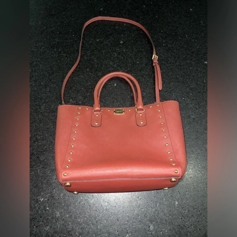 MICHAEL KORS Large Selma BROWN WINE RED colored Studded Saffiano Bag